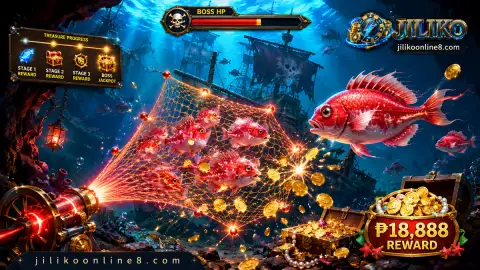JILIKO fishing contact scene with bright coin-like light and cyan underwater feedback