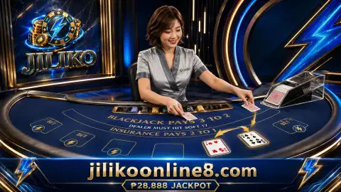 JILIKO live casino card-table scene with cards, chips and dealer hand movement