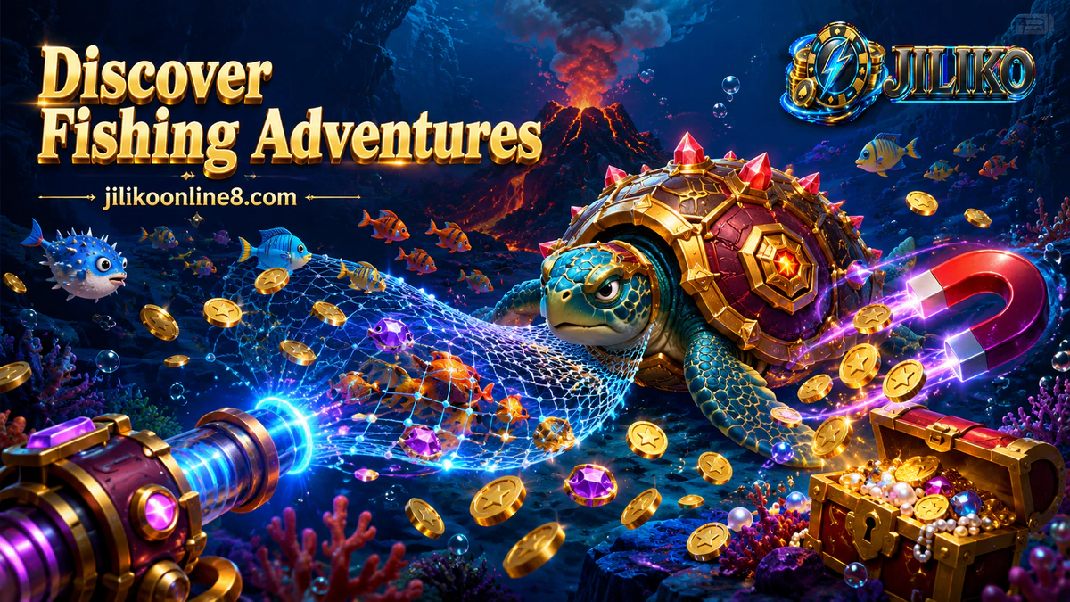 jiliko game download opens onto a JILIKO underwater fishing lane with crossing fish and a cannon waiting near the edge