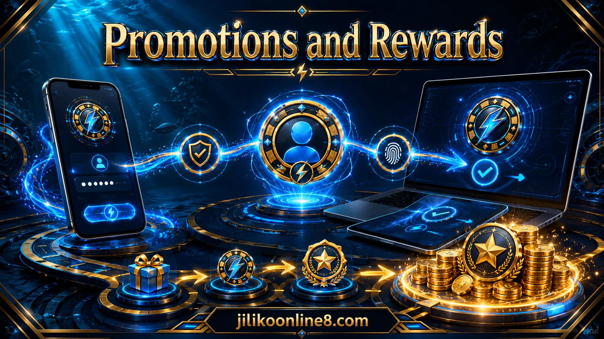 JILIKO Promotion artwork in electric blue and polished casino gold